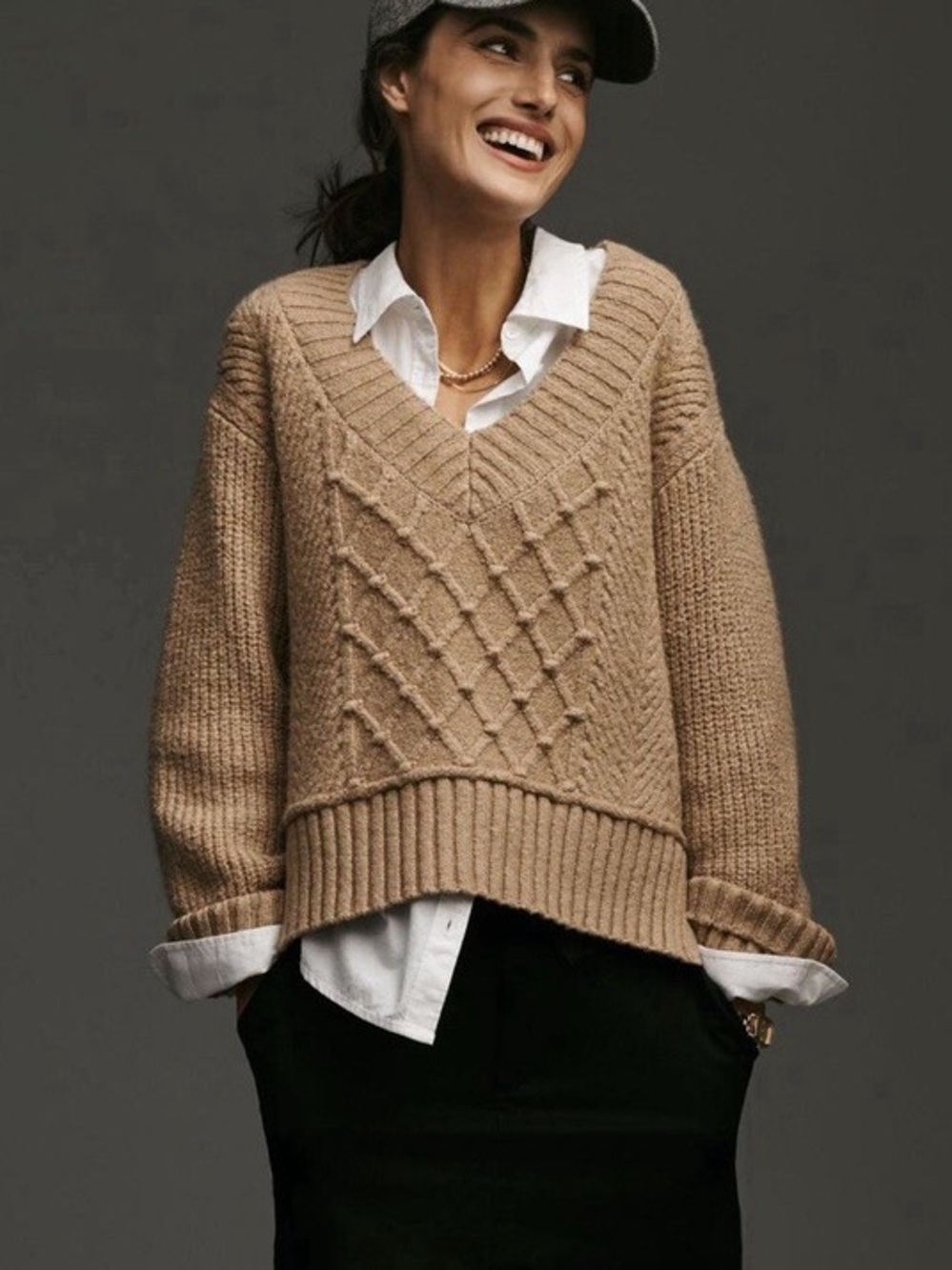 Maeve Anthropologie Tilly V-Neck Pullover Cable Knit Sweater Chunky Sweater